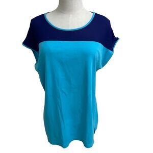 Lauren‎ Ralph Lauren Women's Top Blue Colorblock Mesh Short Sleeve